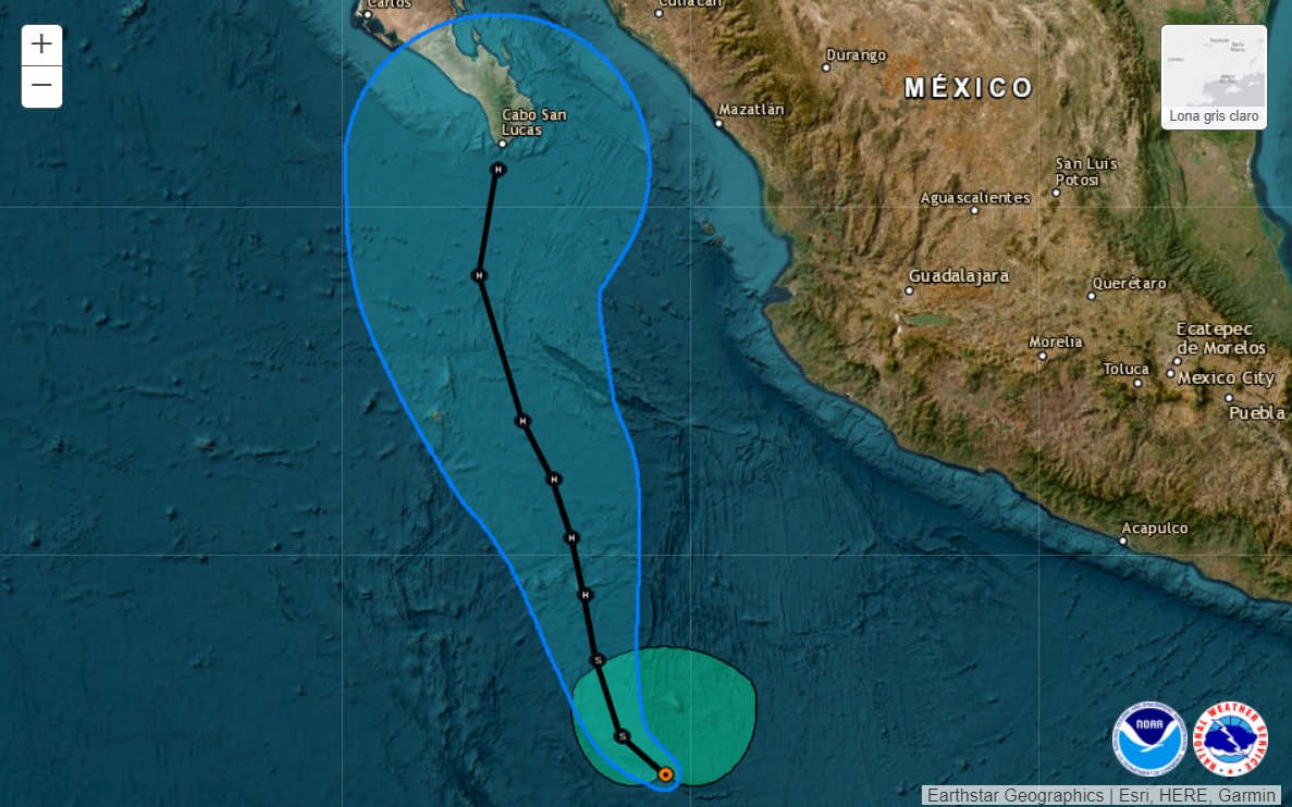 SkyAlertStorm's tweet photo. Esta tarde se formó la tormenta tropical #Norma en el Pacífico. Se ubica a 1,110 km al sur-sureste de Cabo San Lucas, BCS.

⚠️Se prevé que toque tierra durante el domingo al sur de BCS como huracán dejando lluvias torrenciales y alto riesgo de inundaciones repentinas⚠️

Aún no hay zonas de alerta o vigilancia.