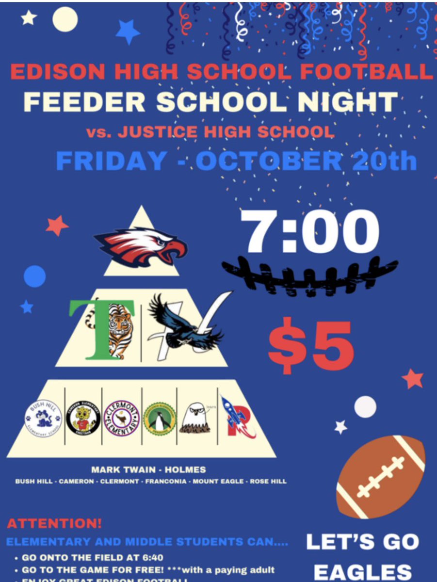 We are excited for our first ever feeder night on Friday. We can’t wait to see our future Eagles!