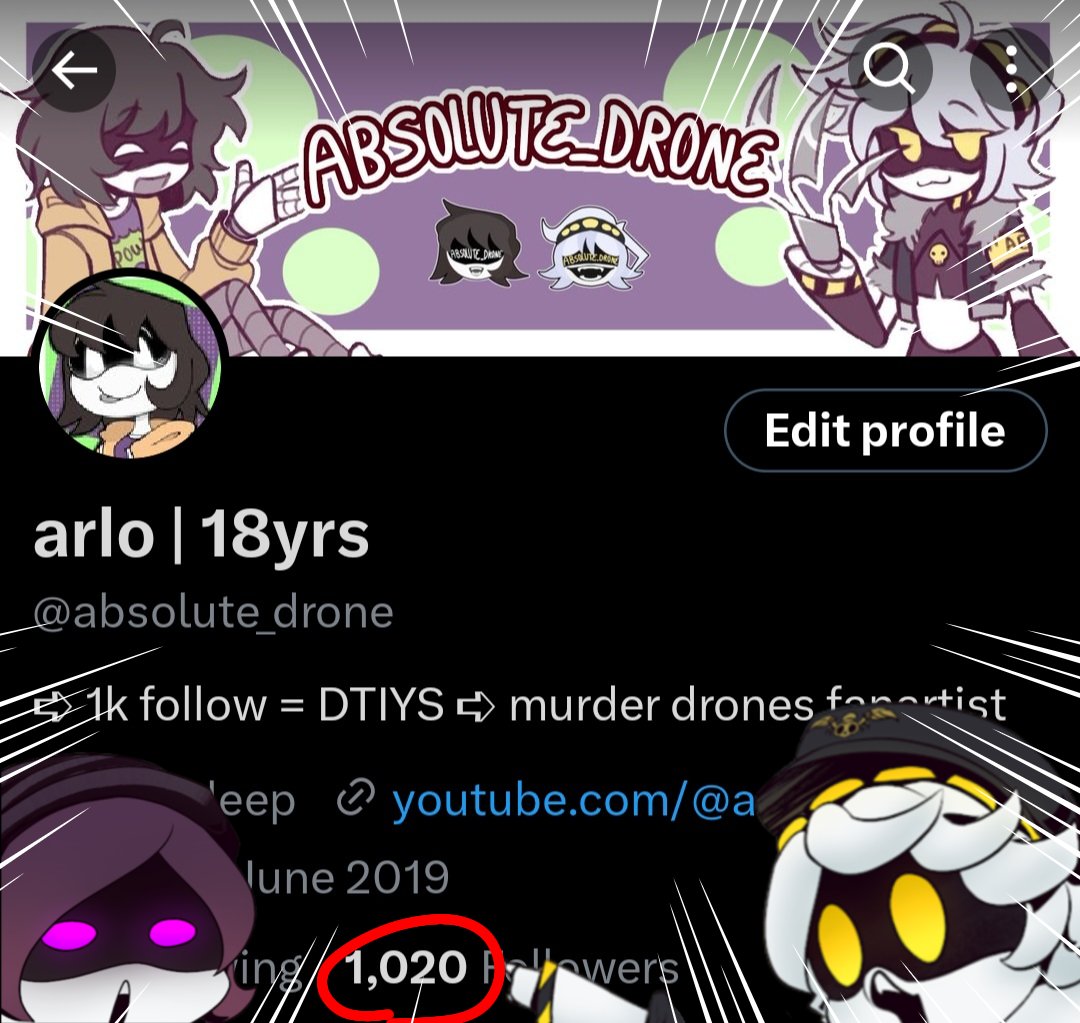 THANK YOU FOR 1K !! 💛💛 😭 I'll be sure to host the promised DTIYS soon, in the meantime, should I draw the amazing digital circus ?? 🃏♦️♣️ . . #murderdrones #murderdronesuzi #murderdronesn