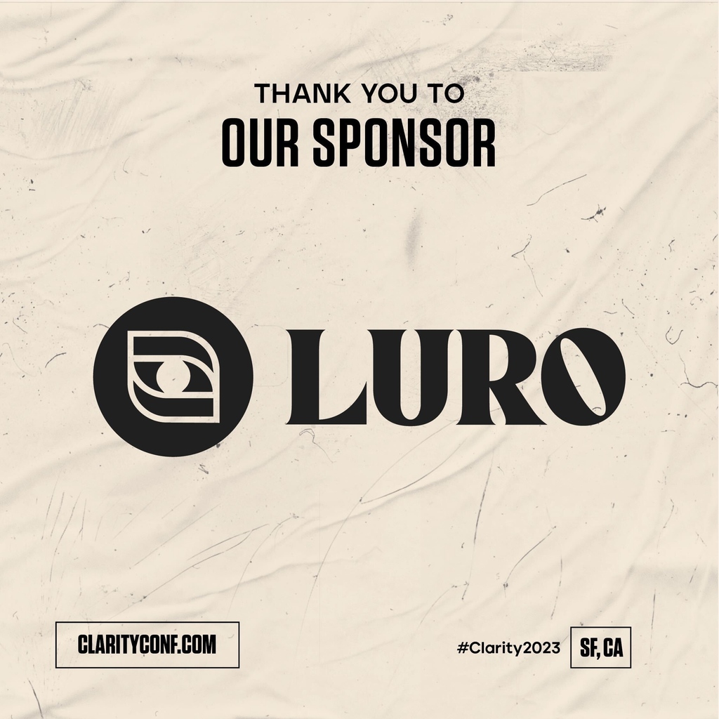 Clarity_conf's tweet image. A big thank you to our #Clarity2023 sponsor, Luro. 👏 Luro provides a no-code solution to build and manage your design system while tracking adoption across your entire product. 🚀⁠ Will we see you in SF? Let us know! #Clarity #ReturnToForm #DesignSystems