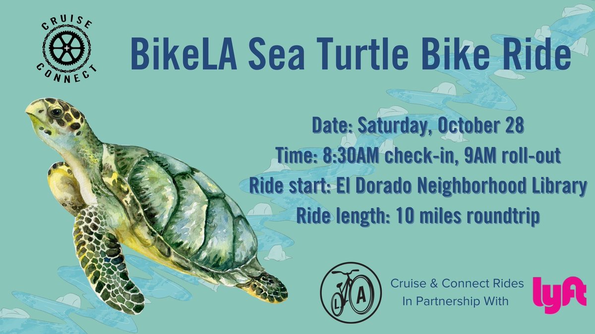 Have you heard? There are sea turtles in the San Gabriel River! BikeLA is hosting a Cruise + Connect ride on Oct. 28 to visit the turtles. Sign up here: bikela.salsalabs.org/seaturtleride/…