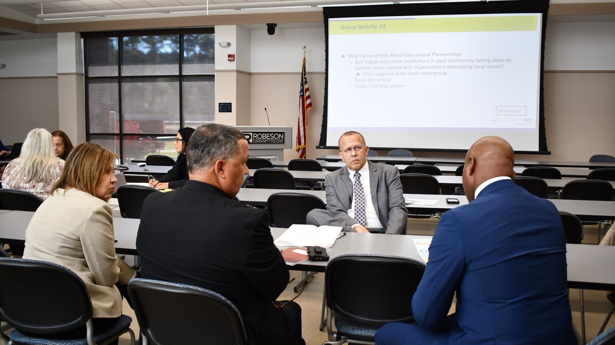 #RobesonCC in partnership with @myFutureNC hosted a workforce council meeting today with leaders from across the county. During the session, leaders brainstormed ways to help meet the goal set by legislatures of 2 million postsecondary credentials of NC citizens by 2030.