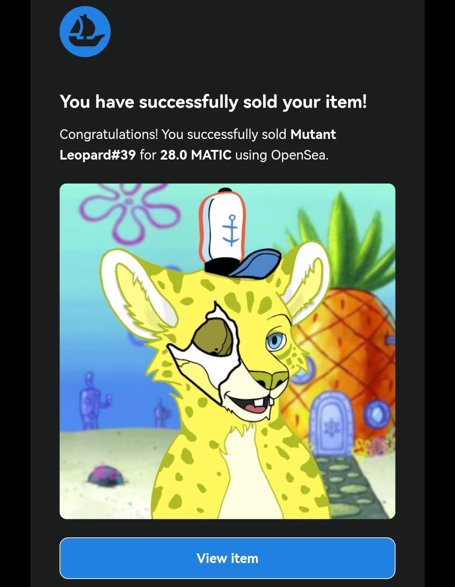 🎉SOOOOOLD! 🎉🥳🥳 @Sonic_TheBithog Thank you very much! I'm so happy 🥳🥳 Welcome to the Mutant Leopard family 😻🧡 #NFT #NFTs #NFTCommunity 🔗opensea.io/collection/mut…