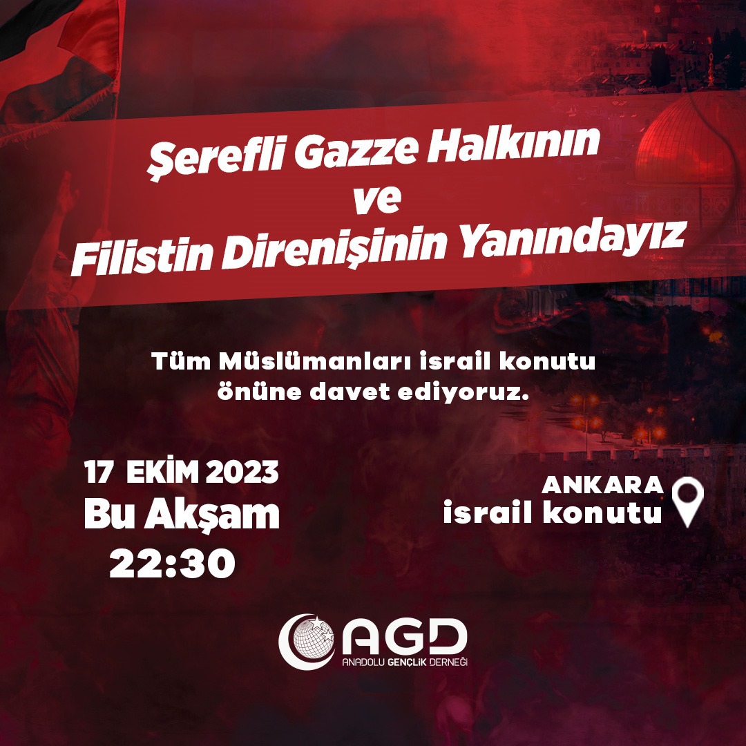 agdorgtr's tweet image. AYAĞA KALKIYORUZ!

İşgalci israil&apos;in masum ve yaralı Filistinli çocuk, kadın ve yaşlıların kaldığı hastaneye yaptığı alçakça saldırı bir kez daha gösterdi ki; karşımızda gözü dönmüş alçak bir terör örgütü var.

Bu siyonist terör örgütüne karşı başta Türkiye olmak üzere tüm İslam…