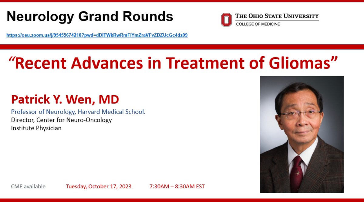 Neurology Grand Rounds this morning was hosted by Dr. Patrick Y. Wen from Harvard Medical School! #GrandRounds #OSUNeuro #Gliomas