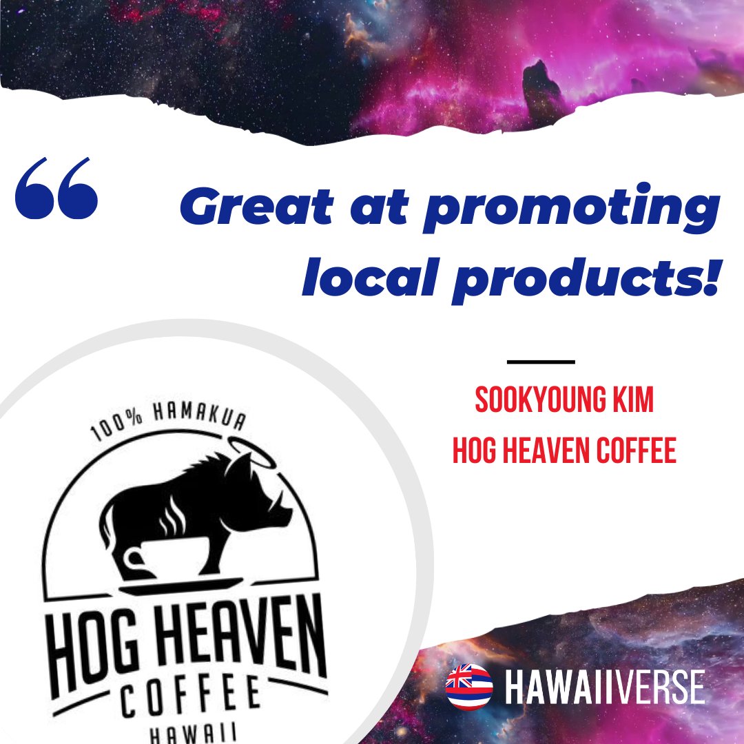 'Great at promoting local products!' - Sookyung Kim, Hog Heaven Coffee

❤️ Mahalo Sookyung ❤️

#hawaiiverse #mahalonuiloa #supportlocalhi #supportlocalhawaii #productreview #review #productreviewer #reviews #testimony #hawaiiverse