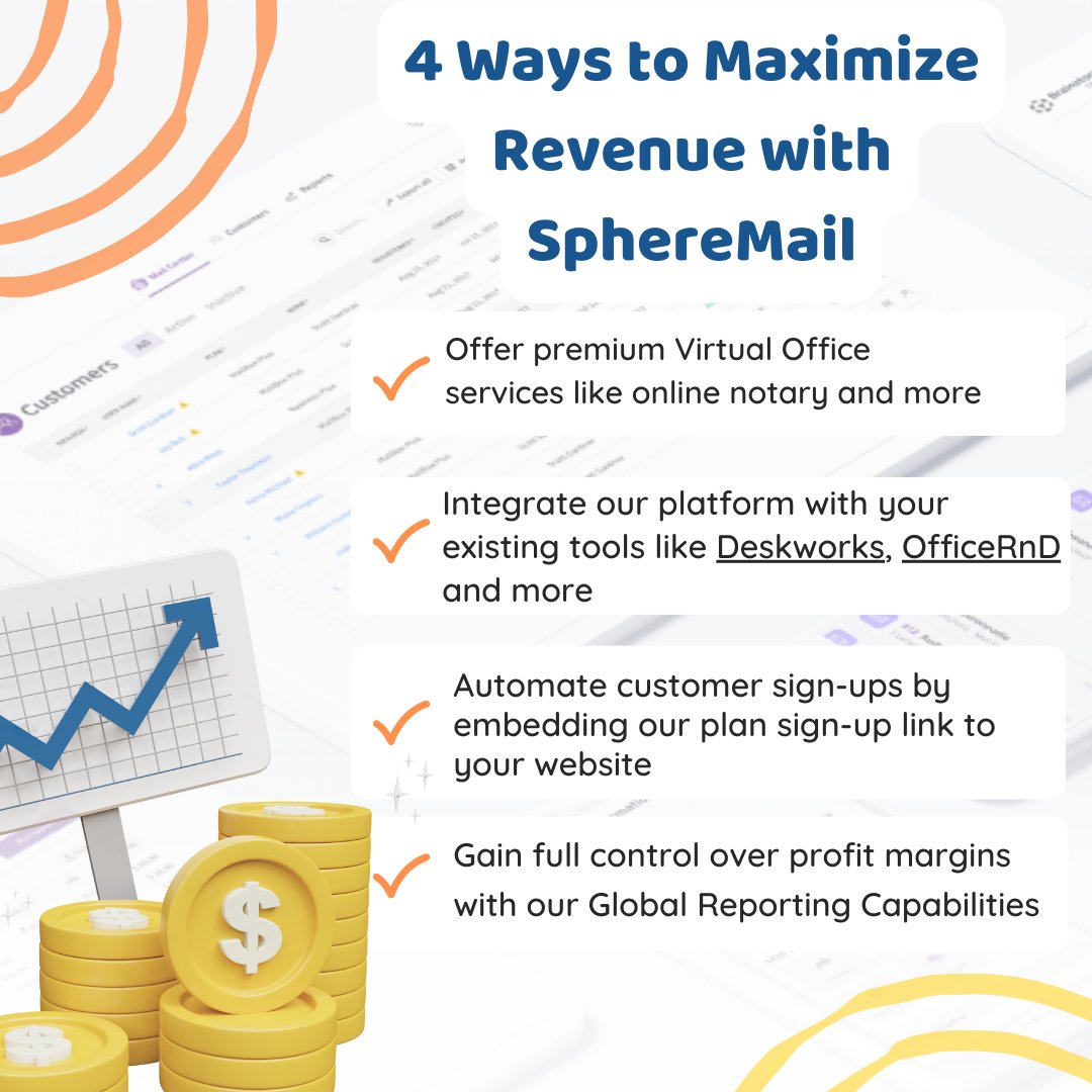4 sure ways SphereMail can help you grow your business 🌱
Ready to boost your revenue? Contact us at info@spheremail.co to learn more.
#management #technologynews #coworkingspace #FinTech #businessformation #SphereMail #ROIBoost #revenue