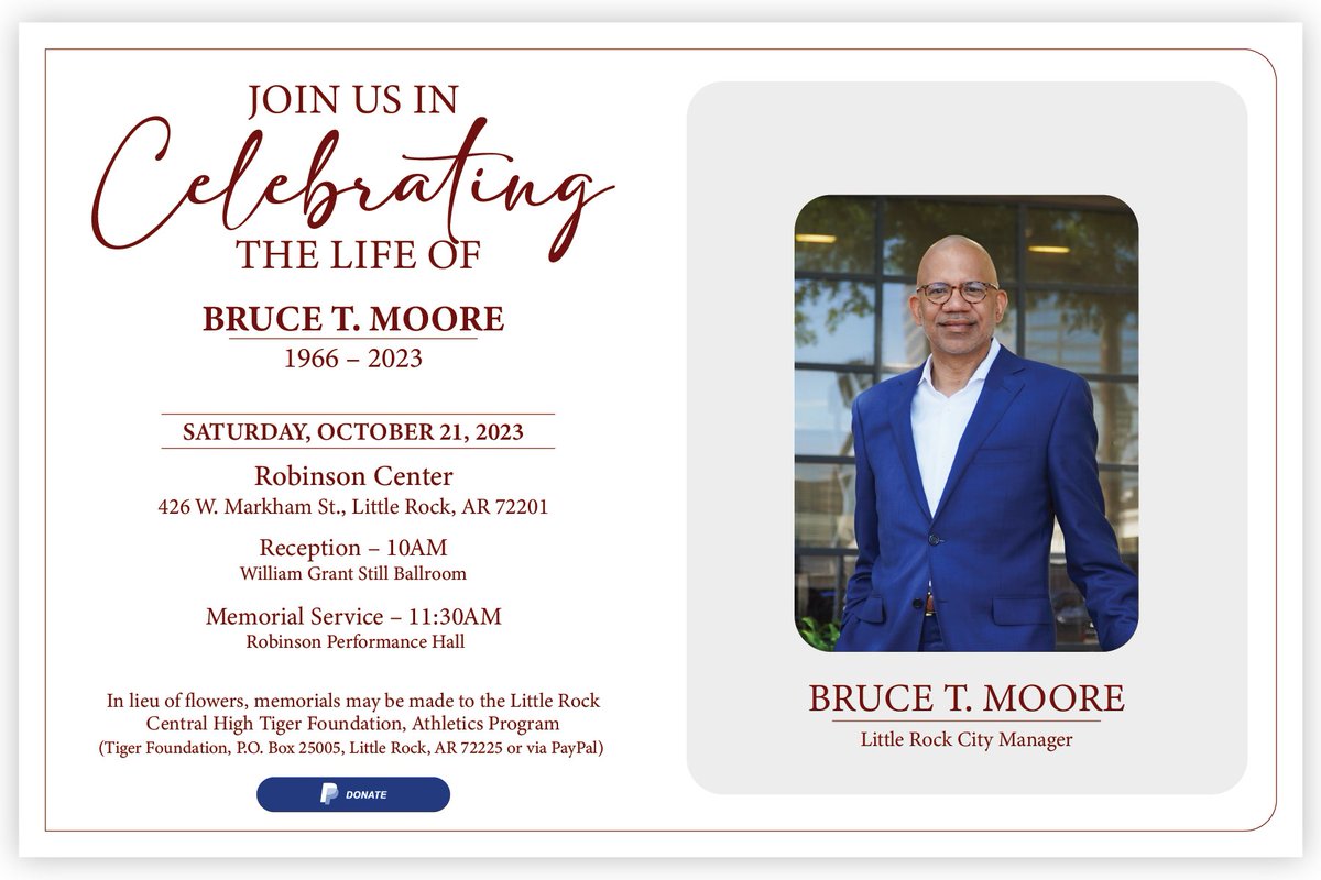 #RememberingBruceMoore 

Join us this Saturday, October 21, 2023, at the Robinson Center as we honor the incredible life and legacy of our beloved City Manager, Bruce T. Moore.