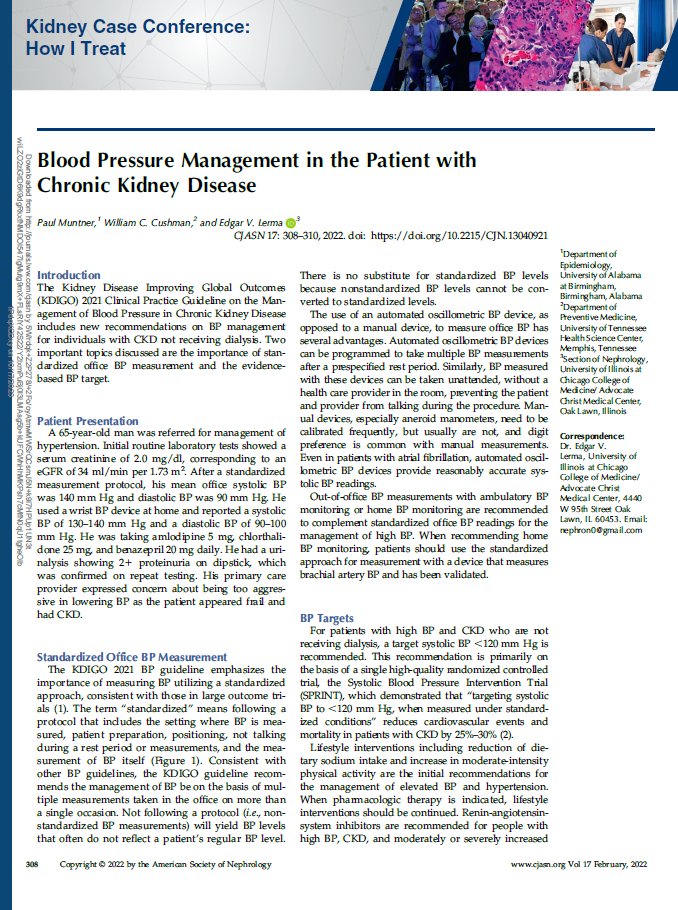 Blood Pressure (BP) Management in the Patient with CKD ca. 2022 from @CJASN <a href="/goKDIGO/">KDIGO</a> #Nephpearls

👉 pubmed.ncbi.nlm.nih.gov/34987024/