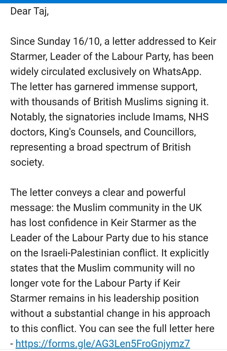 BREAKING: Thousands of British Muslim councillors, imams, doctors and other professionals have signed an open letter saying they have lost confidence in <a href="/Keir_Starmer/">Keir Starmer</a> as the leader of the Labour Party, following his comments on Gaza.