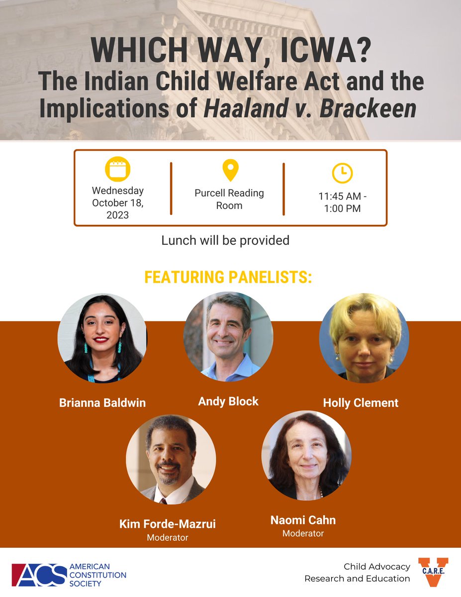 We look forward to co-hosting "Which Way, ICWA? The Indian Child Welfare Act and the Implications of Haaland v. Brackeen" with CARE tomorrow at 11:45am in the Purcell Reading Room. Food will be served — hope to see folks there!