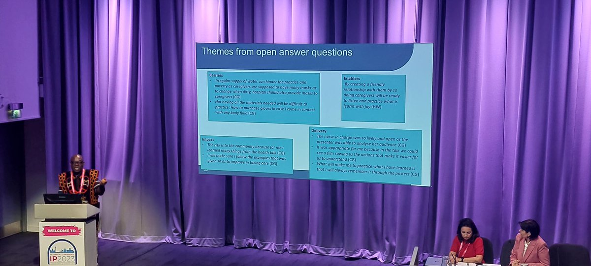 Really interesting #IP2023 talk by @nkwanjacob and Emilio Hornsey on educating patients' families and caregivers about IPC 👏👏