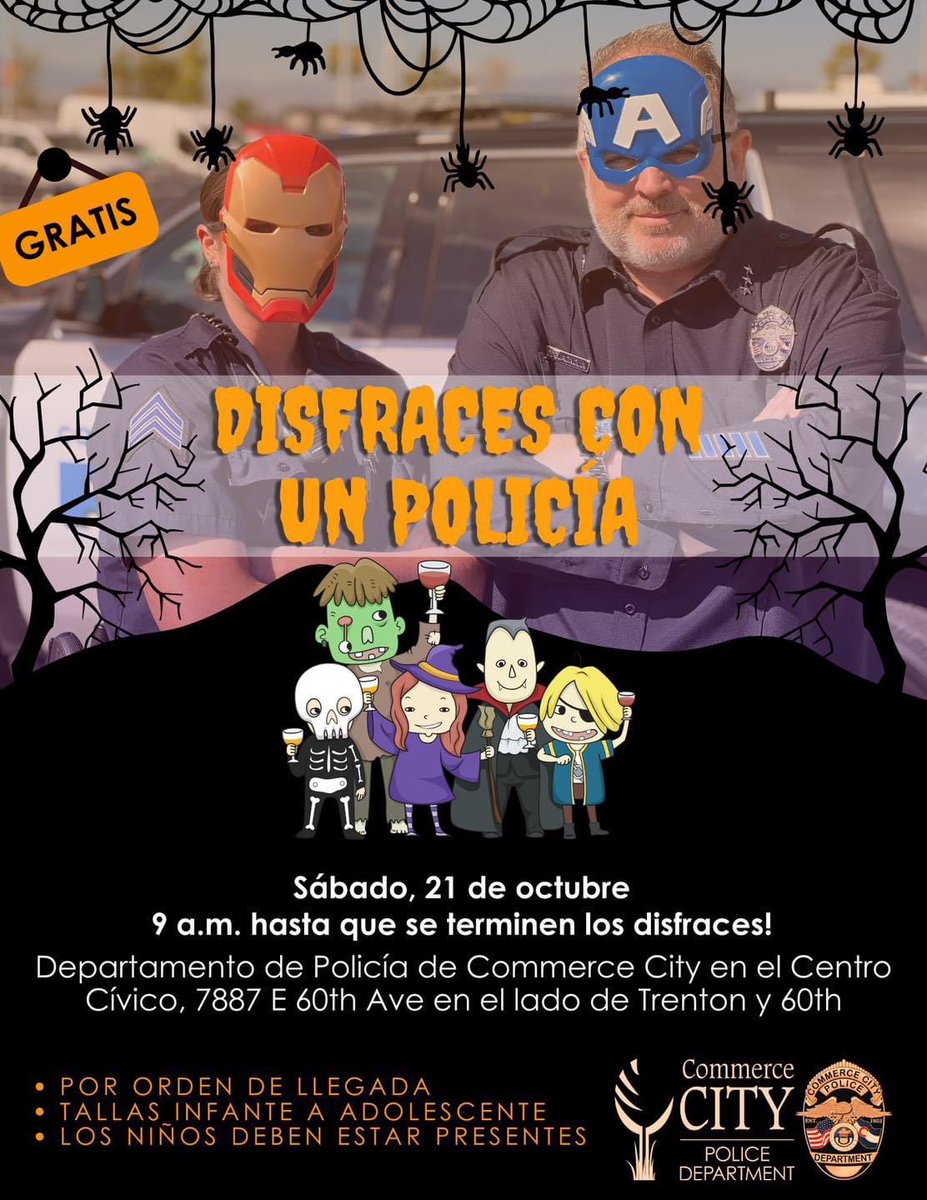 Commerce City Police Department (@commercecitypd) on Twitter photo It’s happening! CCPD’s first ever FREE HALLOWEEN COSTUME event is this Saturday! We’ve got hundreds of brand new and gently used costumes for all ages and sizes! Spread the word and be there or be scared👻
<a href="/SD27J/">27J Schools</a> <a href="/adams14schools/">Adams County School District 14</a> kiddos be advised! It’s happening! CCPD’s first ever FREE HALLOWEEN COSTUME event is this Saturday! We’ve got hundreds of brand new and gently used costumes for all ages and sizes! Spread the word and be there or be scared👻
<a href="/SD27J/">27J Schools</a> <a href="/adams14schools/">Adams County School District 14</a> kiddos be advised!