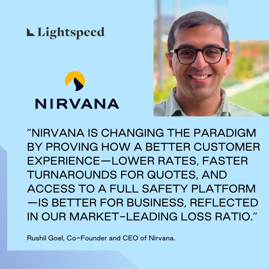Lightspeed (@lightspeedvp) on Twitter photo Today we reaffirm our commitment to <a href="/NirvanaTechInc/">Nirvana Insurance</a> with our $57 million Series B investment.
“Nirvana is bringing insurance into the modern era, changing how the industry considers risk. Their incredible growth is a testament to the opportunities AI and data analytics are Today we reaffirm our commitment to <a href="/NirvanaTechInc/">Nirvana Insurance</a> with our $57 million Series B investment.
“Nirvana is bringing insurance into the modern era, changing how the industry considers risk. Their incredible growth is a testament to the opportunities AI and data analytics are