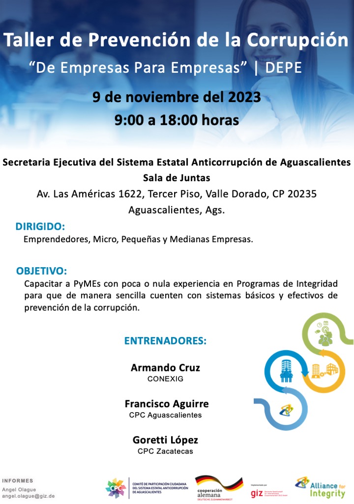 cpcseaags's tweet photo. El 09 de noviembre tendremos el Taller de Prevención de la Corrupción "De Empresas para Empresas" en un horario de 9:00 a las 18:00 horas, en Av. Las Américas 1622, Tercer Piso, Valle Dorado, CP 20235 Aguascalientes, Ags. https://t.co/bGEixYNB7g