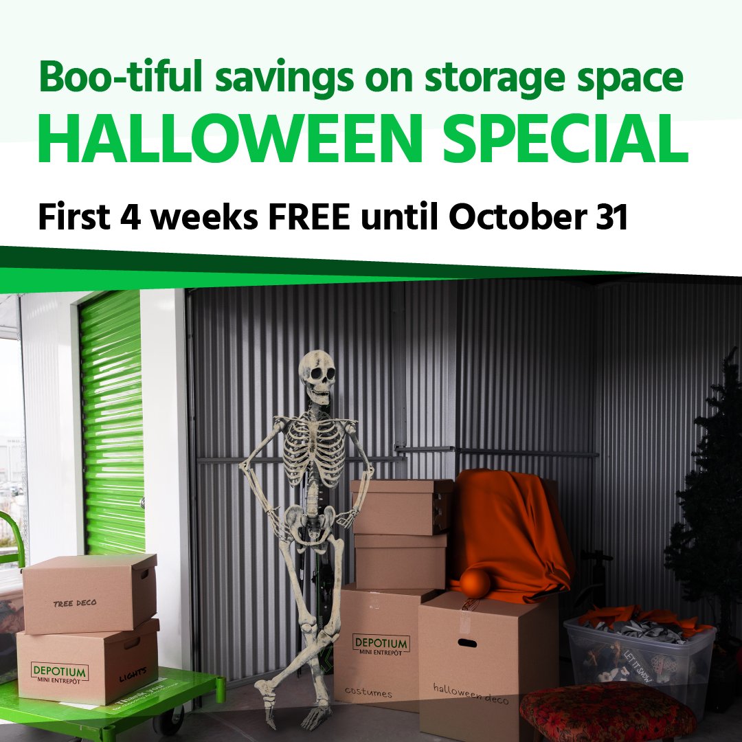 🎃Boo-tiful savings on storage space🎃

👻HALLOWEEN SPECIAL👻

💀First 4 weeks FREE until October 31st 💀

#halloween #storage #canadianstorage #savings #deals