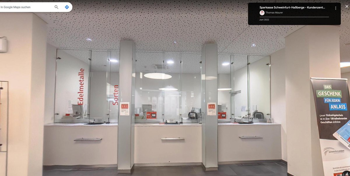 neitherconfirm's tweet photo. Turns out @googlemaps pixelates my pizza place, but still let‘s me explore the inside of my local @sparkasse. Bonus points for finding the camera blind spots. https://t.co/qdMEY8BICB