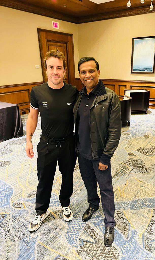 imravikumars's tweet photo. At @Cognizant Americas Discovery 2023 with the amazing @alo_oficial Fernando Alonso one of the greatest F1 drivers  @AstonMartinF1 https://t.co/e2VS6MLIGR