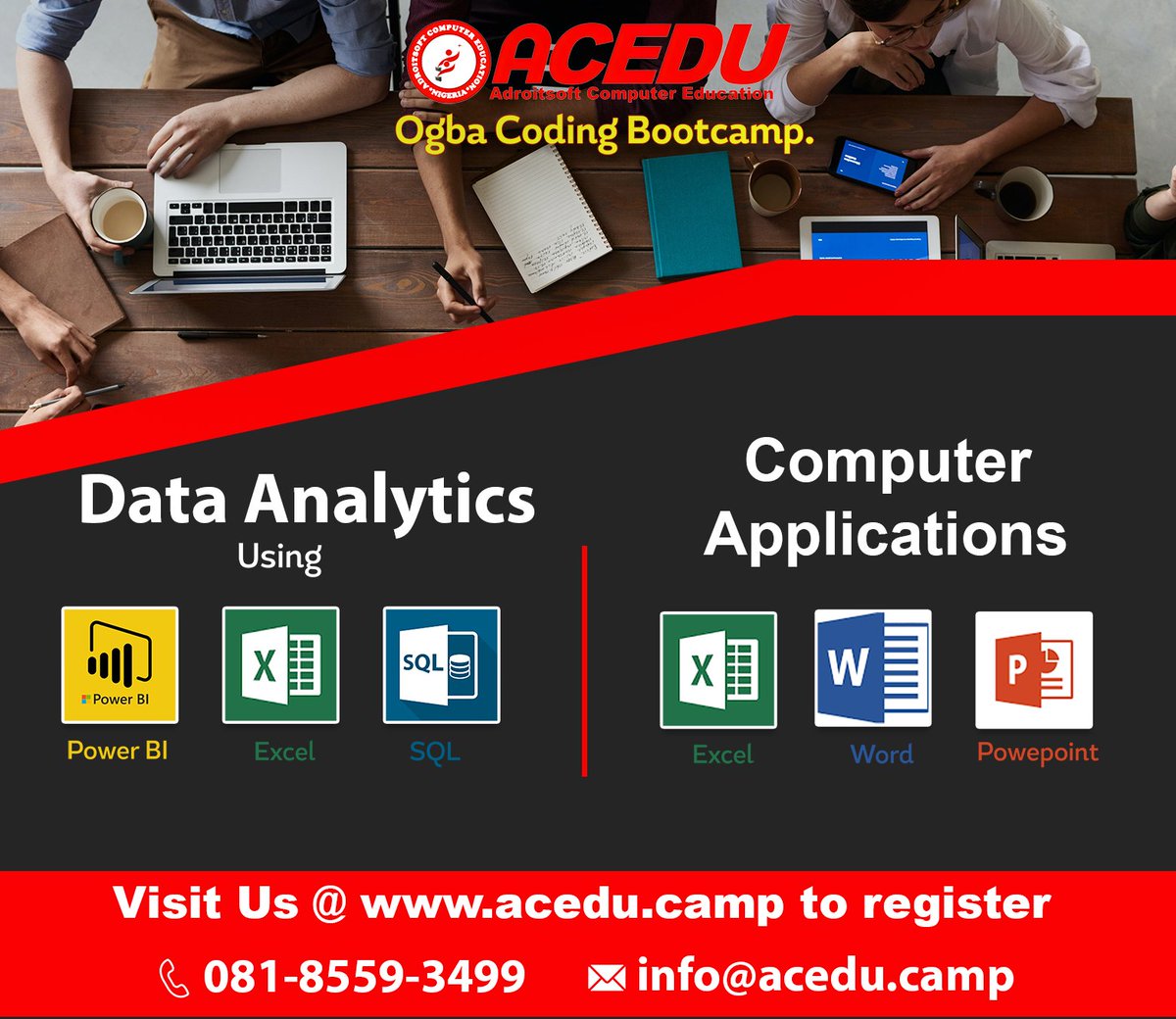 bolasaheed's tweet photo. Unlock your potential with ACEDU! Dive into the worlds of data analytics, web development, and computer applications.

Embrace the future of tech with ACEDU in Lagos neighborhoods like Ogba, Berger, Agege, Ikeja, and beyond. Visit https://t.co/k3yJRTxqta.
#Messi #acedu https://t.co/mJW061A5SQ