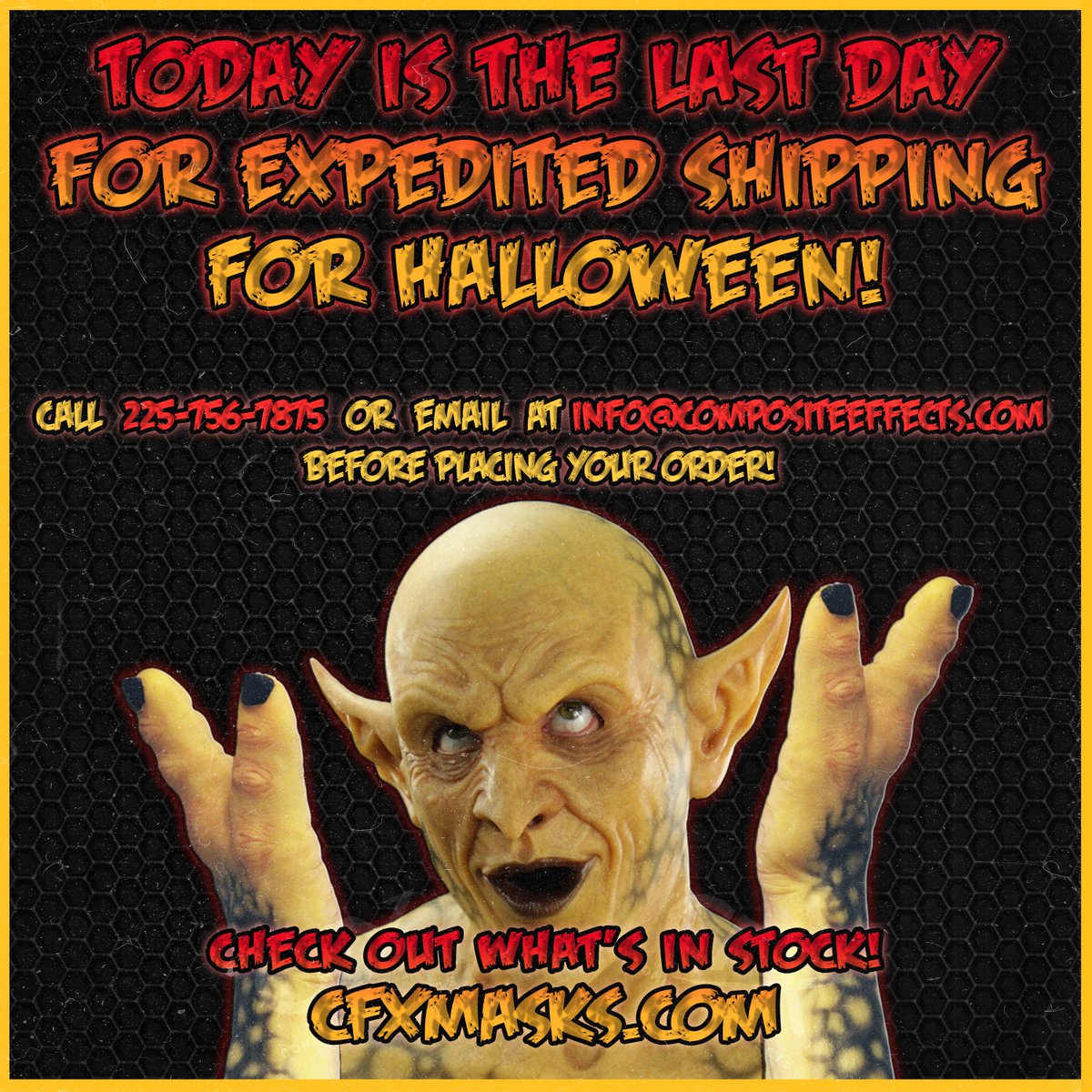 CFXunmasked's tweet photo. 💀ATTENTION #CFXMask FIENDS💀
😱It's here! TODAY, FRIDAY OCTOBER 28th is the ✨LAST DAY✨ for 📦 expedited shipping upgrades 📦 for IN-STOCK items in time for Halloween (10/31) delivery! Don't wait - see what's left to win Halloween at https://t.co/NQv7tOySaU! https://t.co/mV7AkR8Yxm