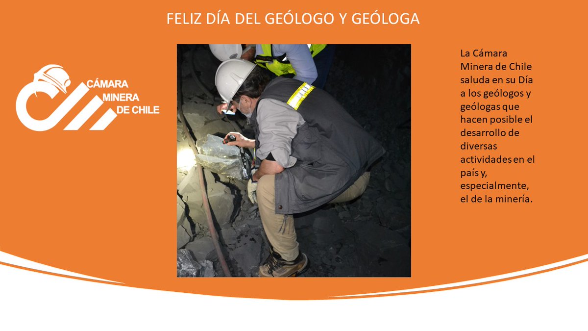 La Cámara Minera de Chile felicita y celebra a los geólogos y geólogas en su Día.
<a href="/patocartagen/">Patricio Cartagena Diaz</a>  <a href="/JennyJARojas/">Jenny Rojas</a>  @colegiodegeologos