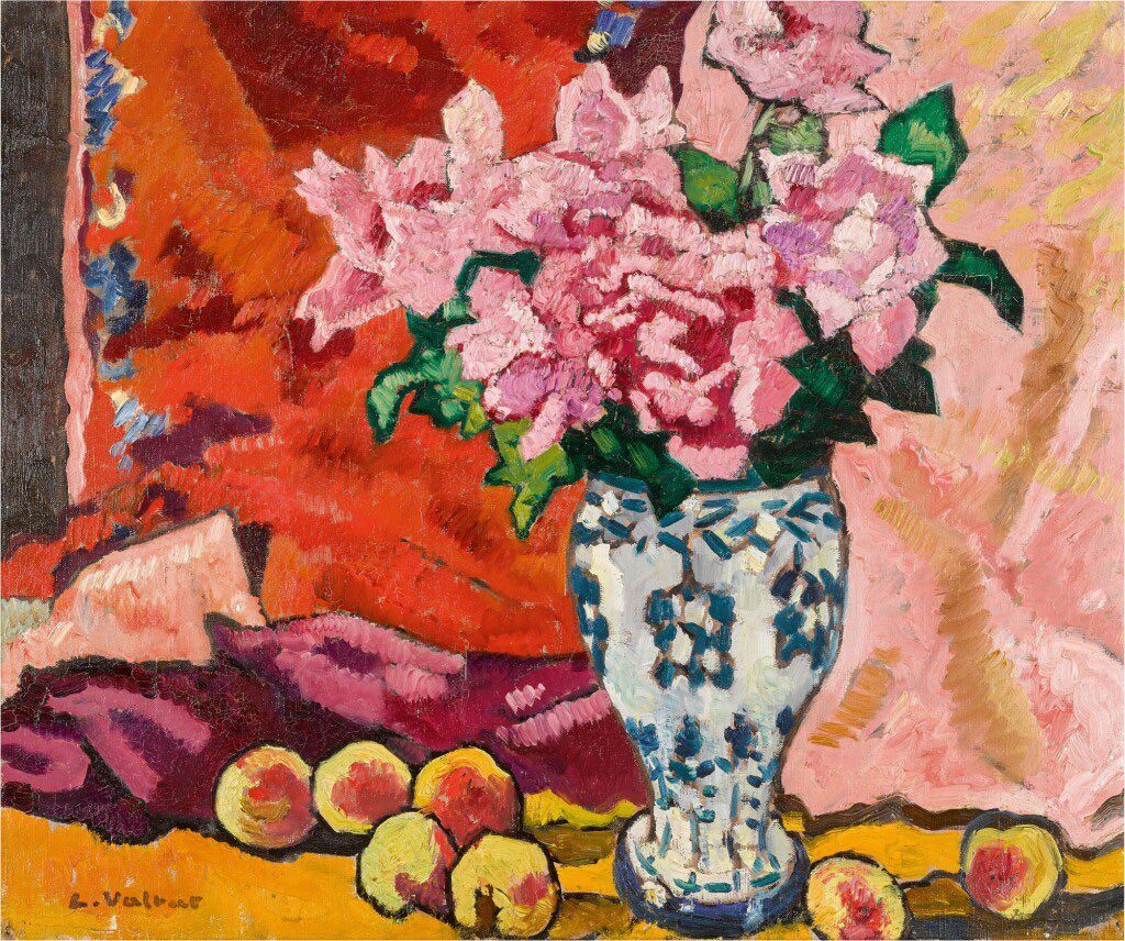 Homo_Curiosum's tweet photo. Louis Valtat (French, 1869 – 1952)
Bouquet de roses aux pêches
oil on canvas, 54.5 by 65cm.
Painted circa 1935.
Private collection
#Expressionism #Masterpiece #Painting #Artist #ArtHistory #Artwork #Museum #Art #Kunst #Arte #BeauxArts #FineArt #Fauvism #Valtat #FrenchArt https://t.co/zS58Yrm9Rg