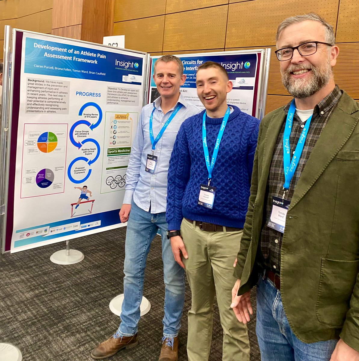 Our  poster today - progress so far developing upper and lower limb athlete pain assessment framework.

Great chance 2 meet <a href="/insight_centre/">Insight Research Ireland Centre</a> colleagues
 
Huge 🙏 to my 2 supervisors <a href="/CaulfieldBrian/">Brian Caulfield</a> &amp; <a href="/tomasward/">tomasward</a> and all those who have supported my PhD journey 

😀 all round