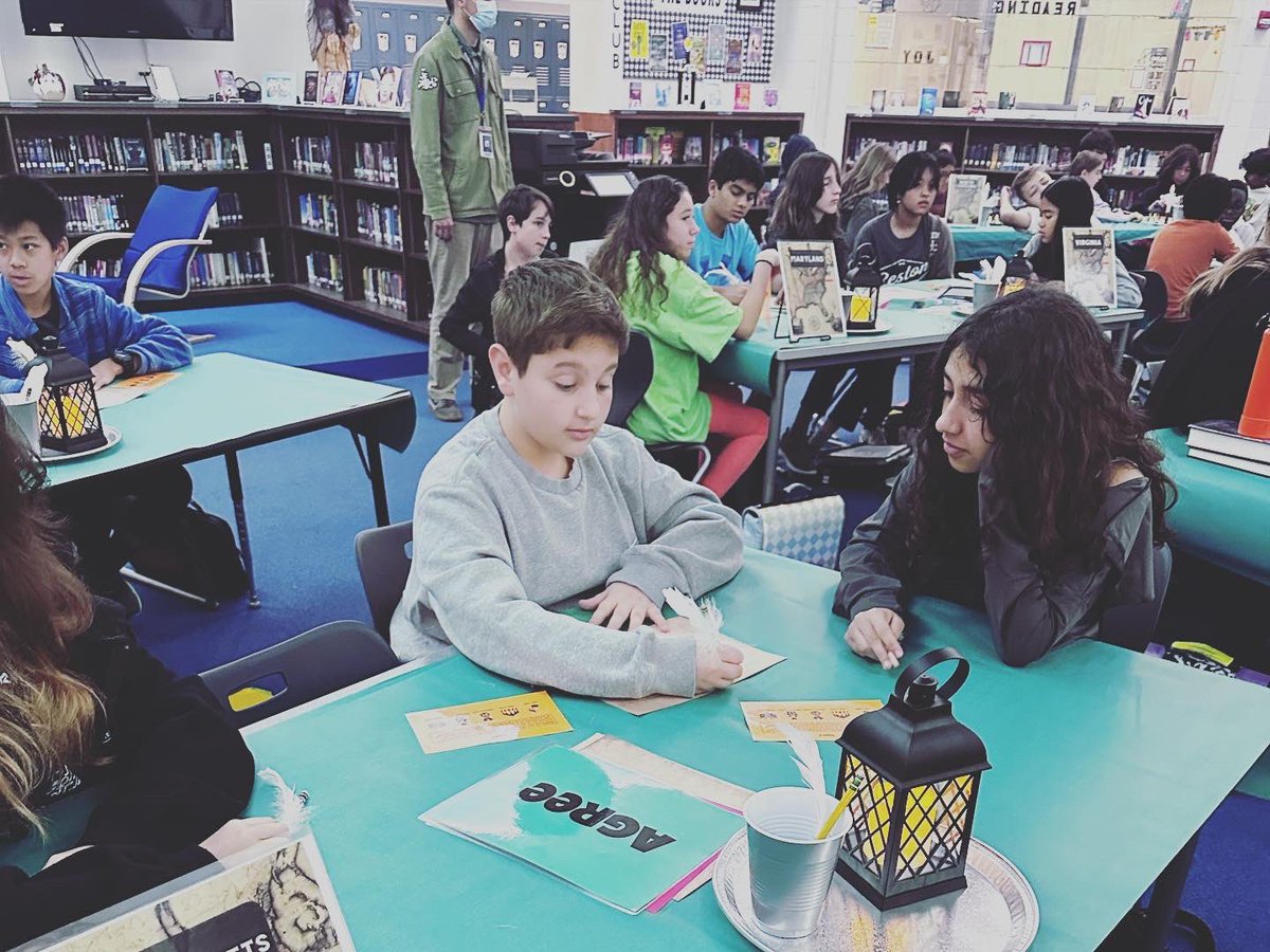 Harumph! Harumph! The Continental Congress is in session. To say these kids are excited and engaged is an understatement. What a fun day in the library @ThemsBalmes and @TheMrMazzuca! You truly set the stage to engage! #d73inspires #historyreenactment