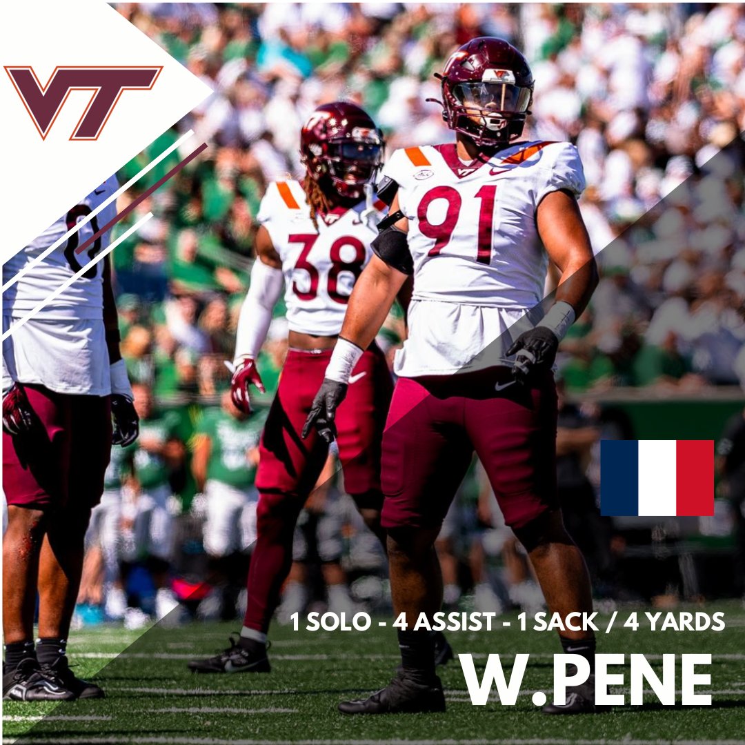 freintpla's tweet photo. VIRGINIA TECH HOKIES @HokiesFB 

Wilfried PENE

1 SOLO - 4 ASSIST - 1 SACK / 4 YARDS

1 SOLO

@NCAA @NFL https://t.co/DDibLpzffI