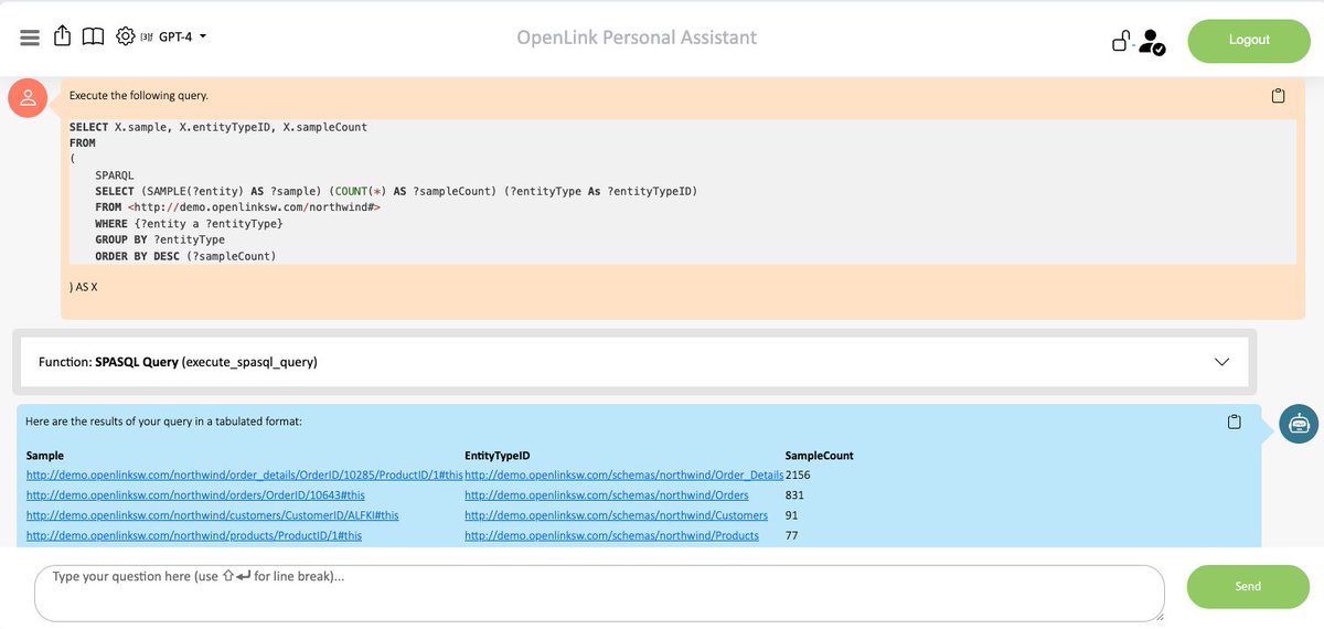 In our #VirtuosoRDBMS, you can also generate #LinkedData views over tables thereby making webby entity relationship types that can be queried via #SPARQL from inside #SQL (i.e., #SPASQL).

Screenshot demonstrates a introspection query for easy exploration. 

#KnowledgeGraph #RAG