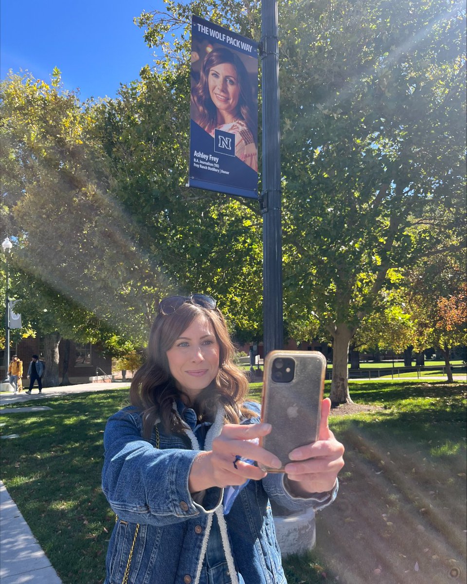 Colby + I were honored to be part of The Wolf Pack Way at the <a href="/unevadareno/">University of Nevada, Reno</a>! It was surreal to walk with UNR <a href="/Pres_Sandoval/">Brian Sandoval</a> and see our banners in person. Being awarded for putting Nevada on the map as a serious whiskey producer is a dream come true! Go Pack!🐺💙Cheers, Ashley🥃