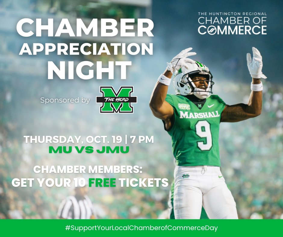 In honor of Support Your Local Chamber of Commerce Day, we want to say THANK YOU to our members! Thank you to <a href="/HerdZone/">Marshall Athletics</a> for generously sponsoring a Chamber Appreciation Night this Thursday! Get your 10 FREE tickets to Thursday night's game below!
app.herdzone.com/chamber-member…