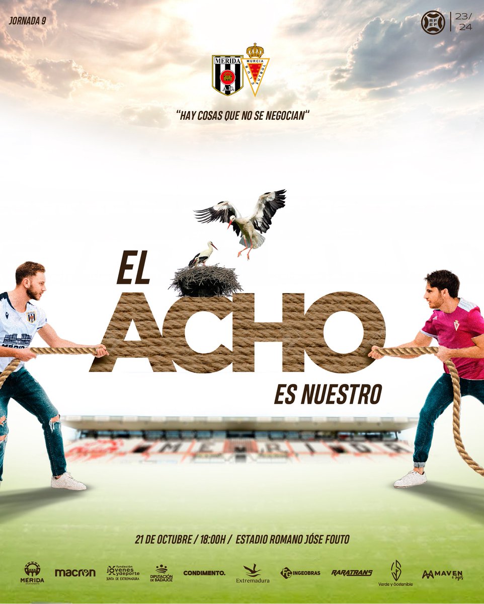 😜 Hay cosas que no se negocian: ‘𝐄𝐥 𝐀𝐂𝐇𝐎 𝐞𝐬 𝐧𝐮𝐞𝐬𝐭𝐫𝐨’ 

🤙🏼 Pero siempre de buen rollo, <a href="/realmurciacfsad/">Real Murcia CF</a> 

📅 Sábado | 18:00 horas
🏟️ Estadio Romano José Fouto
📊 Jornada 9

#MéridaRealMurcia