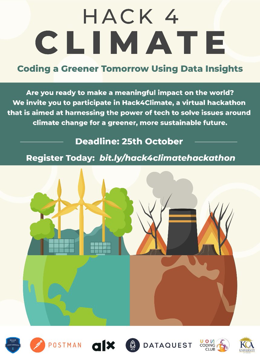 UoN_CodingClub's tweet image. 🔥 Ignite Your Coding Skills for a Greener Tomorrow!💻🌿

📅 Event Dates:
Registration Deadline: October 25th, 2023

🏆 Prizes:
💰 Cash Prizes and merchandise
🏅 Certifications 
🎁 Fantastic Partner Goodies

Register now: forms.office.com/r/NXUF1A4ZH2

🌍🚀 #Hack4Climate #Hack4Series