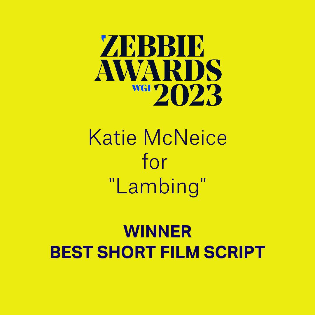 WritersGuildIRL's tweet photo. Congratulations to @KatieMcNeice  winner of #ZebbieAward23 for Best Short  Film Script for #Lambing @MoOConnell3  @KildareCoCo  @IMDb https://t.co/QoFp79vyoU
