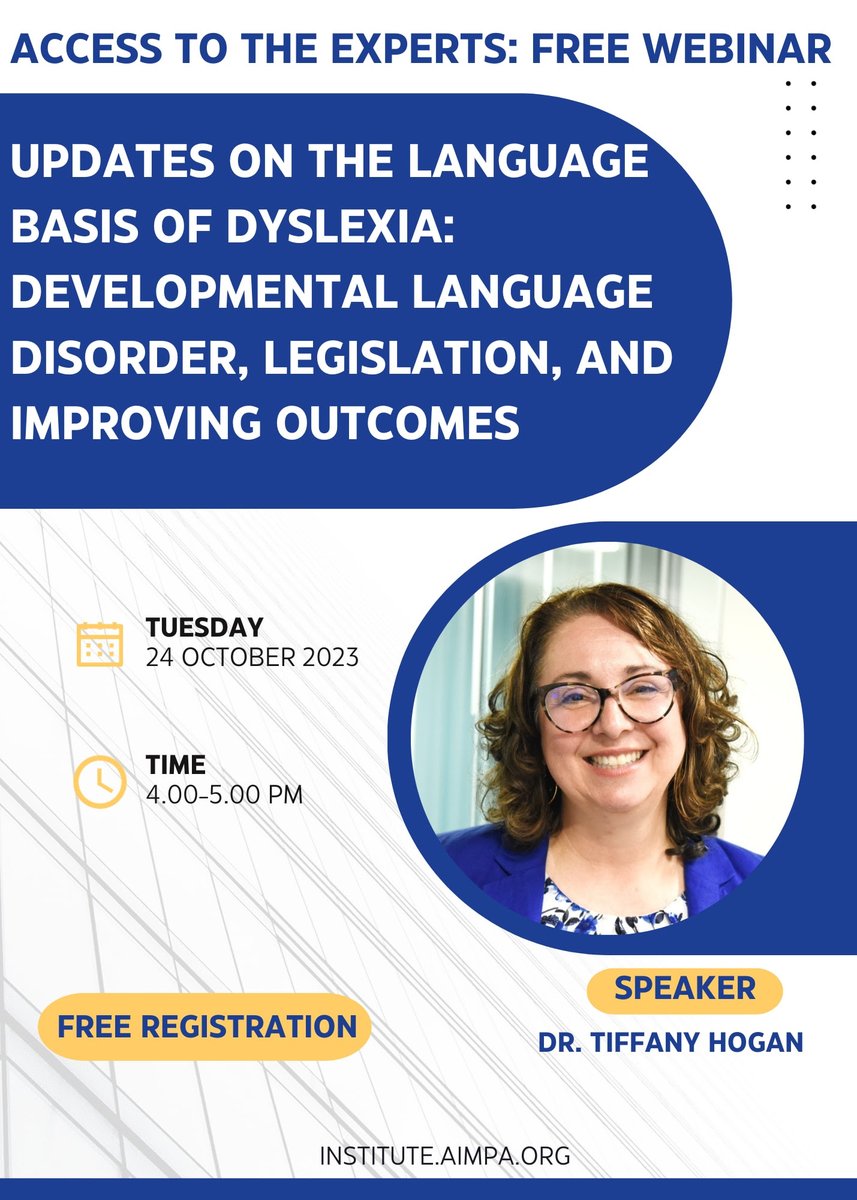 AIM Institute (@aimtolearn) on Twitter photo 🗓️ 1 Week Left to Register for our FREE 10/24 #DyslexiaAwarenessMonth webinar w/ <a href="/tiffanyphogan/">Tiffany Hogan</a>, "Updates on the Language Basis of #Dyslexia." Join us from 4-5 PM ET. #PartnerforImpact #ResearchtoPractice #DLD bit.ly/AIMWebinarOct2… 🗓️ 1 Week Left to Register for our FREE 10/24 #DyslexiaAwarenessMonth webinar w/ <a href="/tiffanyphogan/">Tiffany Hogan</a>, "Updates on the Language Basis of #Dyslexia." Join us from 4-5 PM ET. #PartnerforImpact #ResearchtoPractice #DLD bit.ly/AIMWebinarOct2…