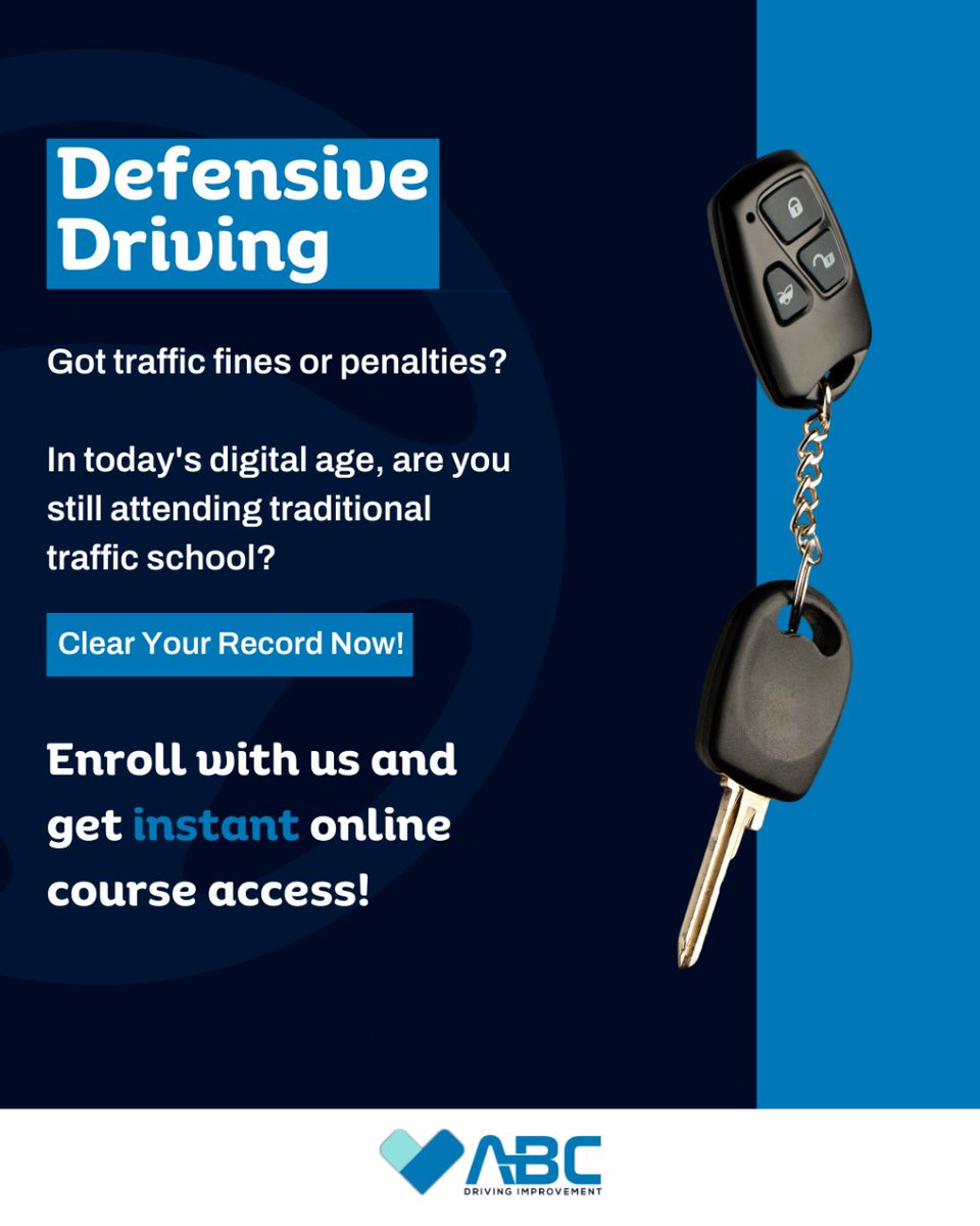 🚗 Got traffic fines or penalties? No more traditional traffic school! 🚦 Enroll with ABC Driving Improvement and clear your record now. Instant course access awaits! 🎓 abcdrivingclass.com #DriveSafe #ClearYourRecord
