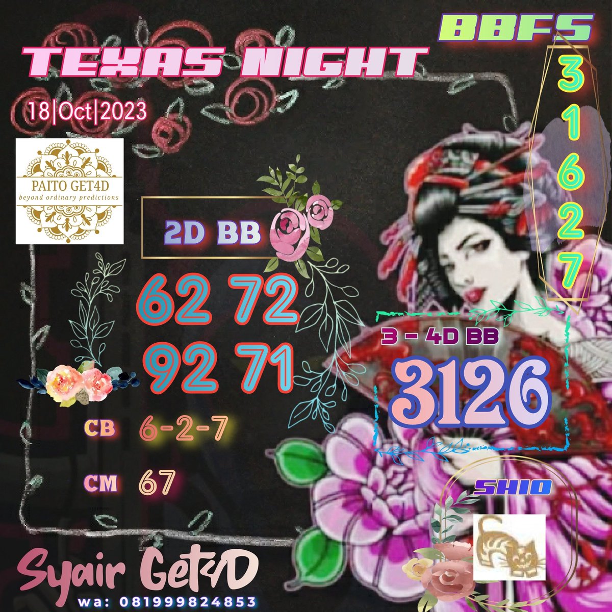 Get4DPaito's tweet photo. Free Promo SyairGet4D 18|Oct|2023
🇺🇸Kentucky Evening &amp; 🇺🇸Texas Night https://t.co/1YPqaTA0s2