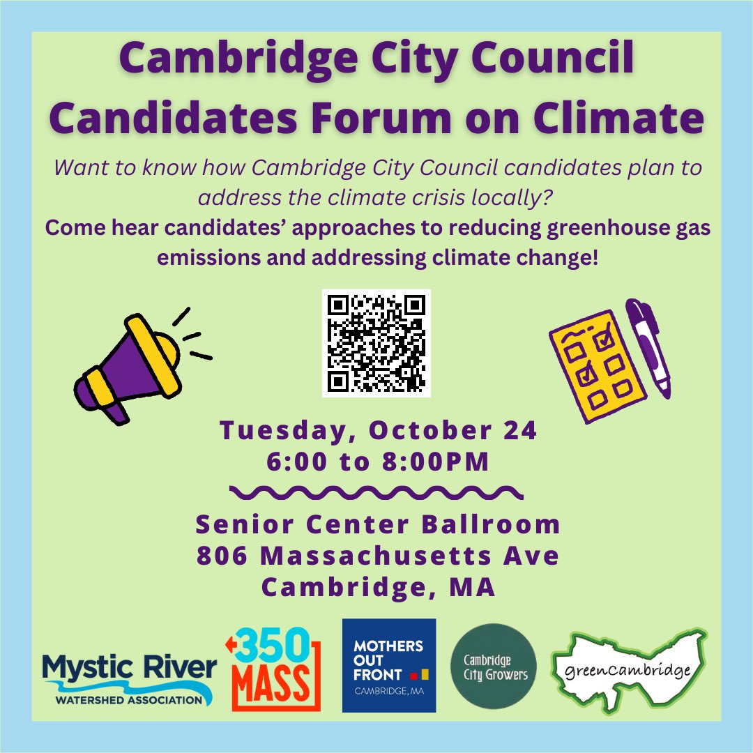 Where do Cambridge City Council candidates stand on climate? We invited all of them, now we need you! JOIN US for climate forum Oct 24, 6-8pm, in person event. RSVP mothersoutfront.org/events/cambrid…