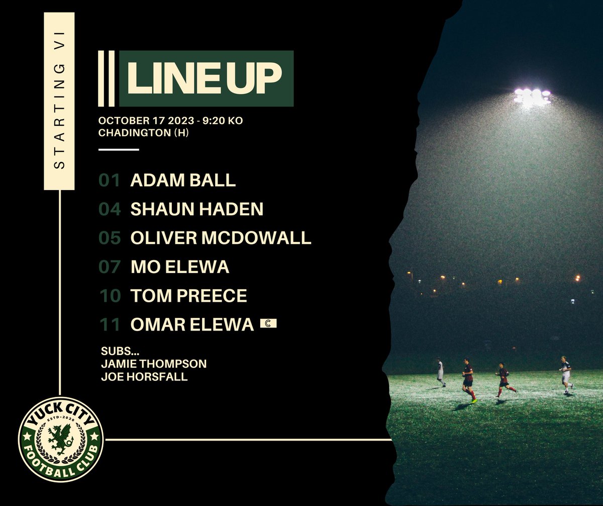YuckCityFC's tweet photo. 🟩 Team News 🟩

Shaun Haden makes his return to the starting line up after several weeks out. Omar Elewa retains the captaincy for the first time. Adam Ball continues his record-long consecutive starting streak in net.

#BleedGreen

🆚 Chadington
📍 Platt Lane
⏱ 9:20 PM https://t.co/MNIhmtAlbZ