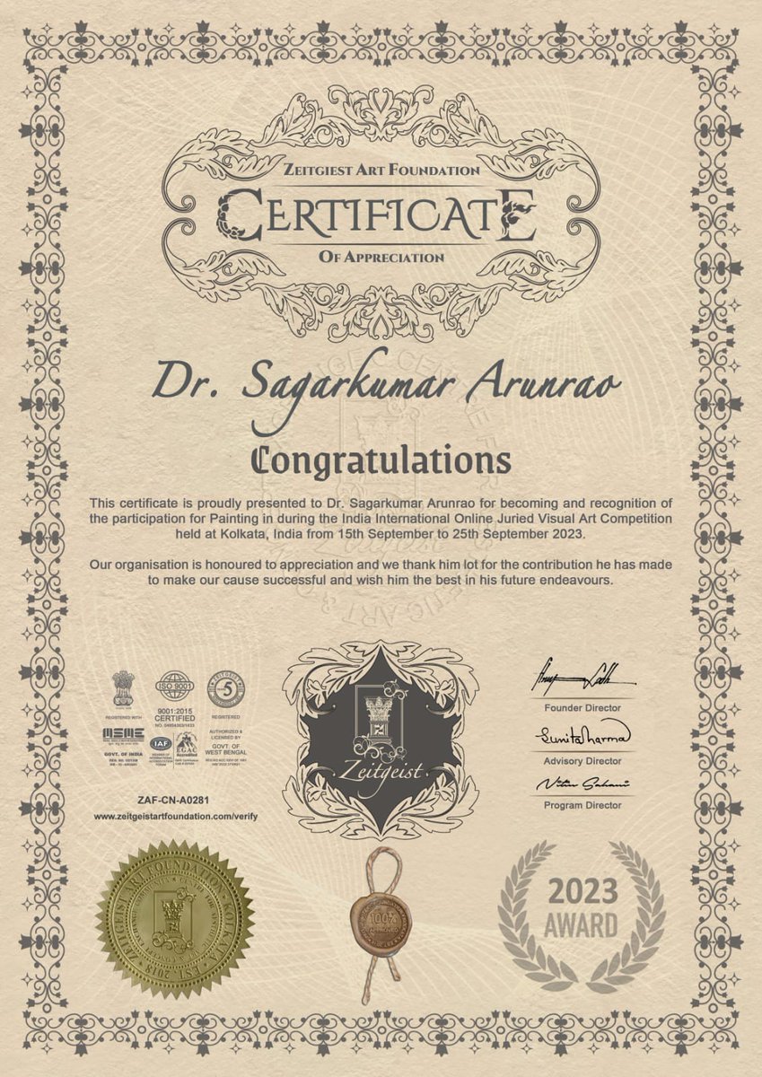 M_Yampalwar's tweet photo. ZEITGEIST EXCELLENCE AWARD 2023🛑🎉🎊🎉🎊💐💐💐💐           #onlineexhibition #award #awardprize #competetion #painting #drawing #exhibition #trending #viralvideo #OnThisDay #onlinecompetition #onlineexhibition https://t.co/shvy9V4S7L