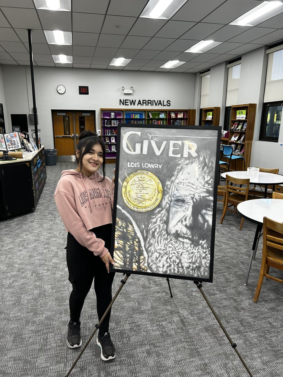 HTSD_Grice's tweet photo. Brianna, an extremely talented eighth grade student, created a masterpiece to be displayed in our media center. She chose to illustrate “The Giver,” a novel from the seventh grade curriculum! @WeAreHTSD @tmicharski  @GricePrincipal_ https://t.co/ko0Tn6ovSy