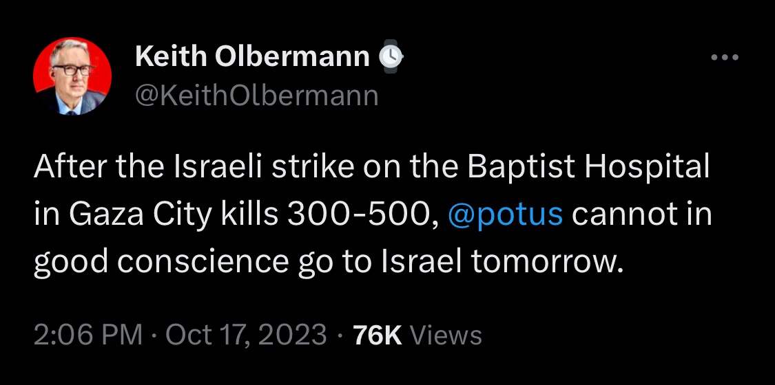 Given the IDF denial on this, its insistence the explosion resulted from Hamas weapons, and in the absence of independent verification either way, I retract and delete this tweet without reservation and with my apology for concluding before conclusions should have been made:
