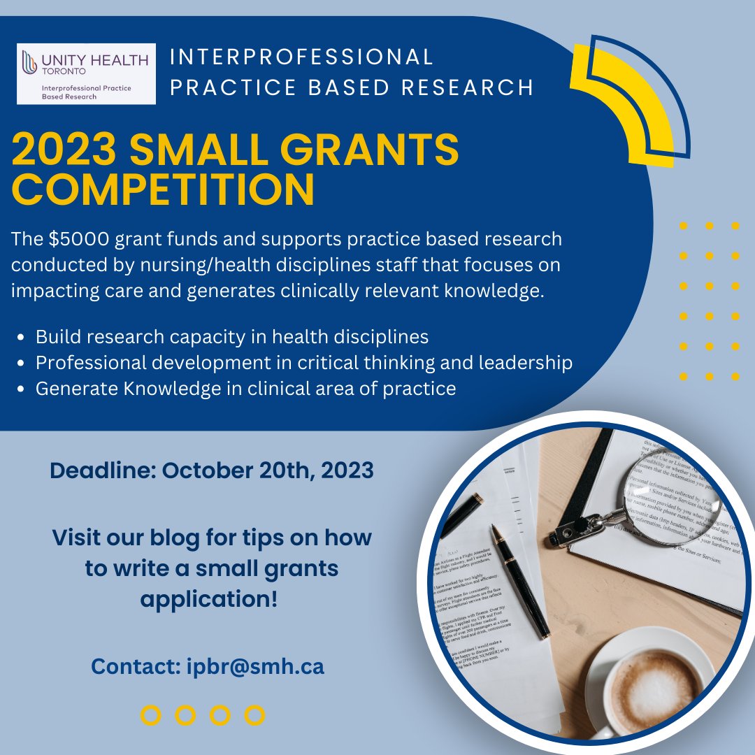 Our Small Grants Competition deadline is October 20th! Visit the <a href="/UHT_IPBR/">UnityHealthTO_IPBR</a> blog for tips on how to prepare your application!