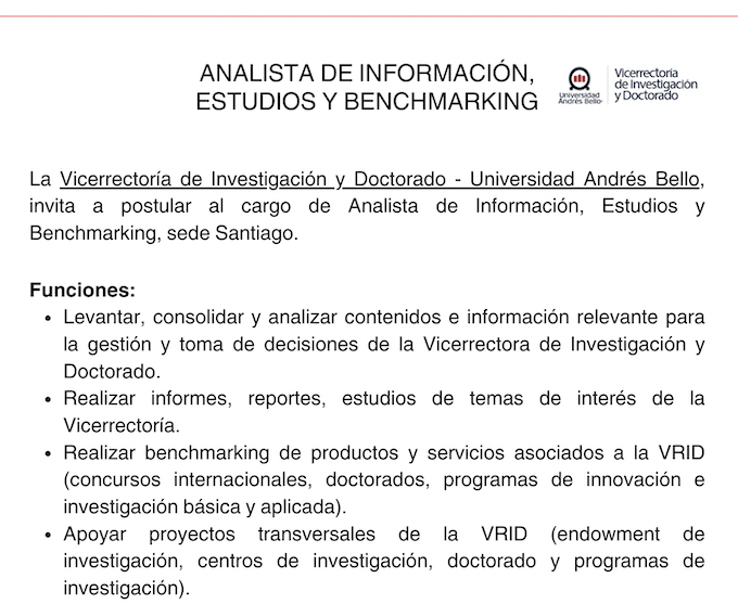 FranRioseco's tweet photo. ✴Curiosos@s, buscador@s incansables de información, tendencias. AMANTES del benchmarking, análisis crítico de información, desarrollo de reportes de carácter estratégico y x supuesto, de la CIENCIA. Para integrar el equipo de la Vicerrectoría de Investigación UNAB, te buscamos👇 https://t.co/6n4crIX1wm