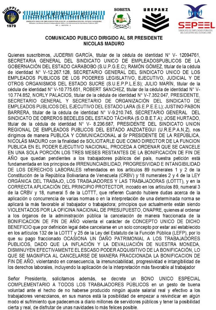 rgomper's tweet photo. @NicolasMaduro Sindicatos de Anzoátegui, Sucre, Táchira, Lara y Carabobo solicitan pago completo de diferencia de aguinaldos https://t.co/ozojyClh1d