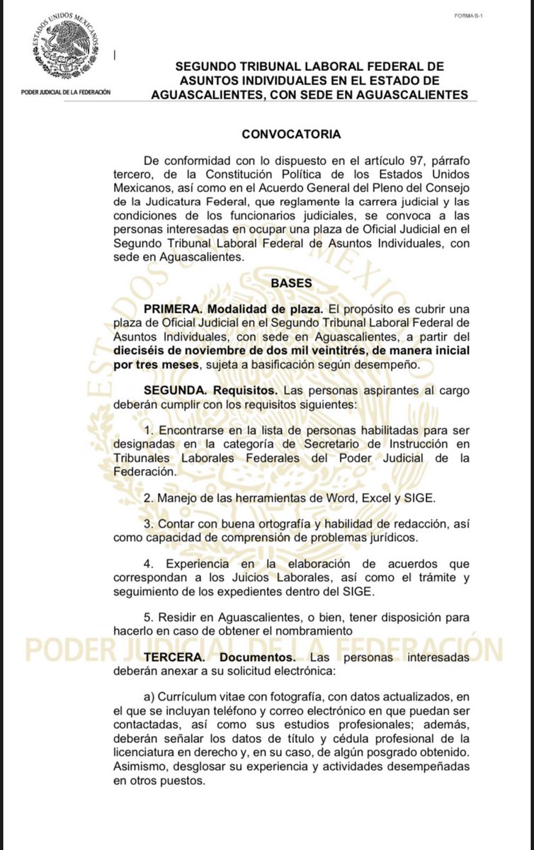 ariveraroficial's tweet photo. En la gustada sección 😃

Oportunidad laboral para Oficial Judicial habilitado para laborar en un Tribunal Laboral Federal de Asuntos Individuales con sede en Aguascalientes 

Gracias por el rt 😉 https://t.co/DdcYwADaEb