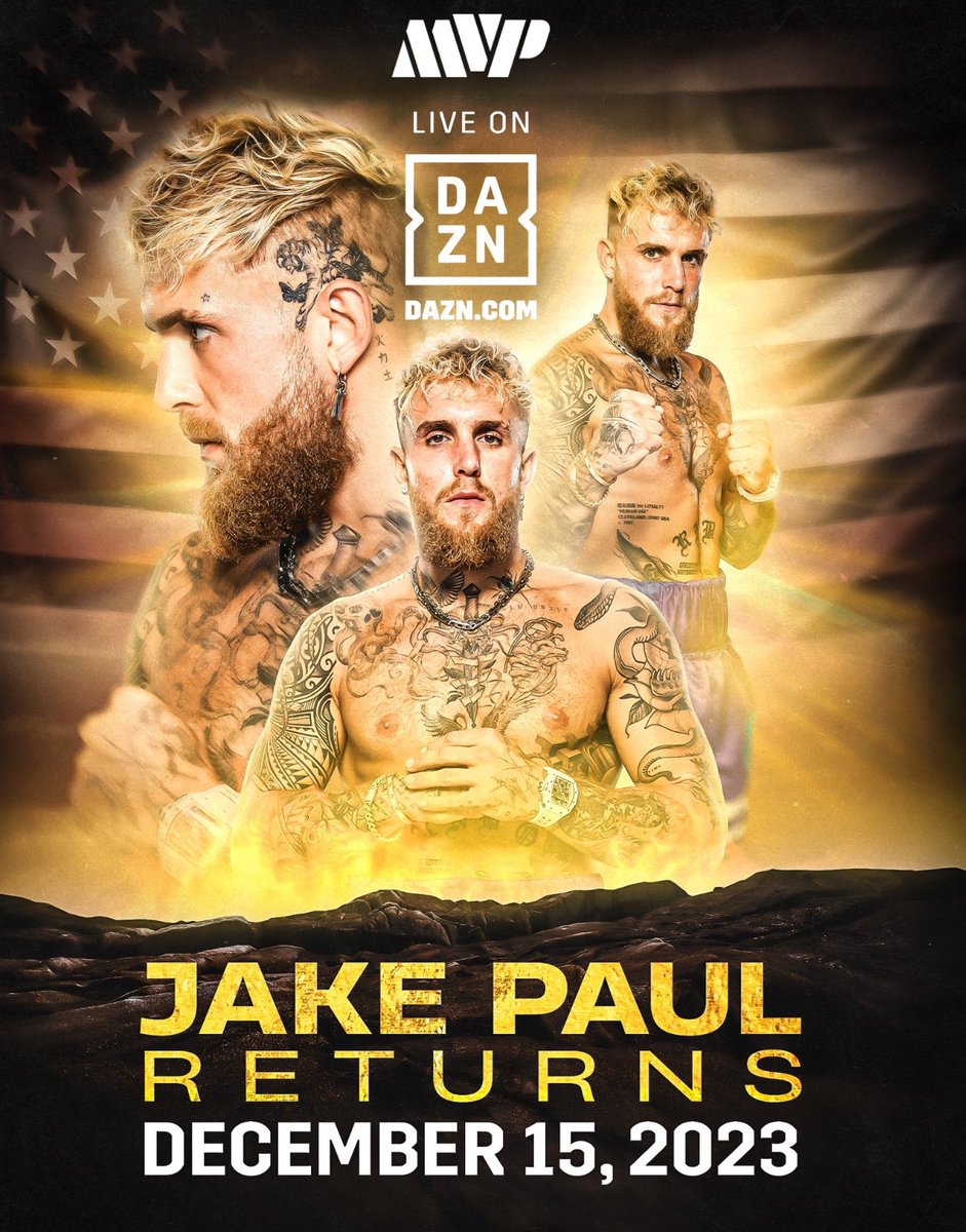 JAKE PAUL BACK ON DECEMBER 15TH AFTER HIS RECENT WIN AGAINST <a href="/NateDiaz209/">Nathan Diaz</a>  

HIS OPPONENT WILL BE ANNOUNCED AFTER THE SERRANO FIGHT ON OCTOBER 27TH 
<a href="/DAZNBoxing/">DAZN Boxing</a> 
#JakePaul 
#