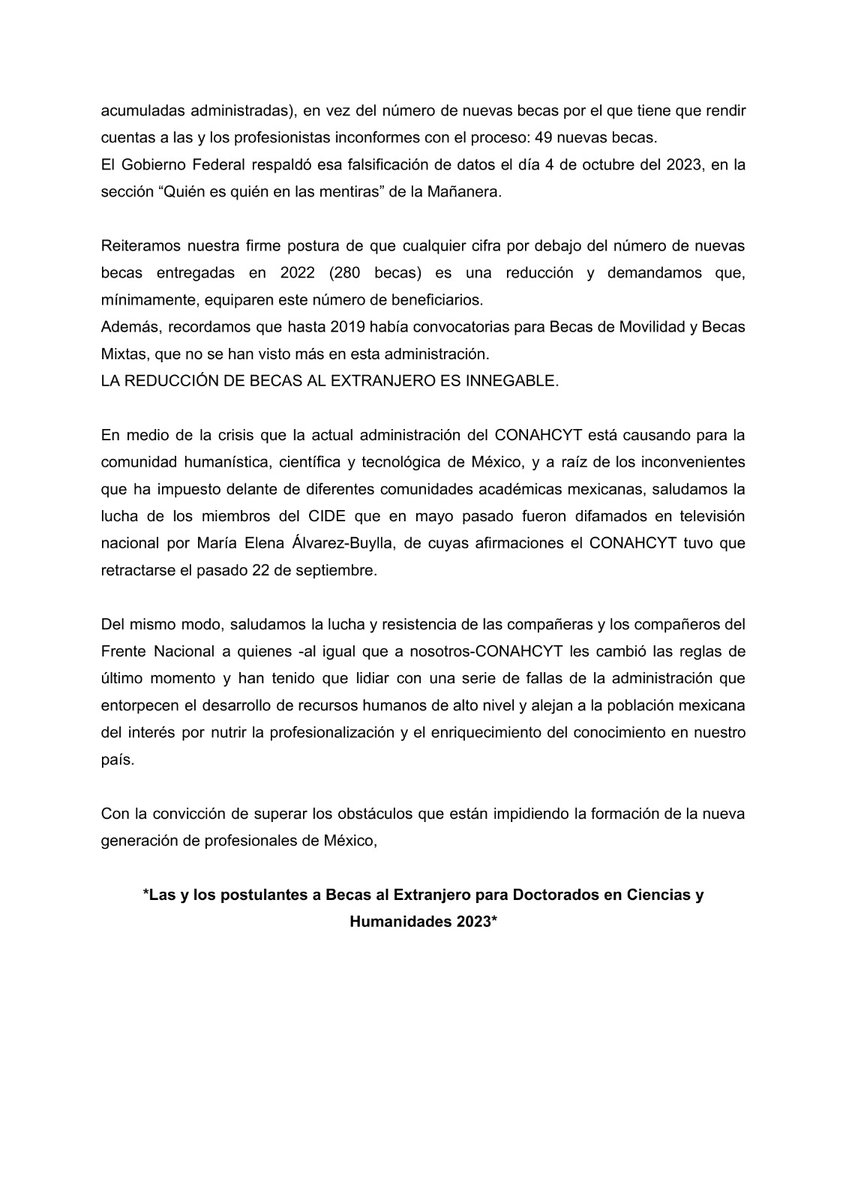 xLaBecaConahcyt's tweet photo. 📢Ayer se cumplió un mes desde que redactamos la Carta Colectiva de Inconformidad sobre el proceso de evaluación y asignación de Becas al extranjero @Conahcyt_Mex - Doctorados en Ciencias y Humanidades 2023.
@ElenaBuylla @lopezobrador_ @GobiernoMX

https://t.co/vknBGEktpP https://t.co/eY9Mm2F5UU
