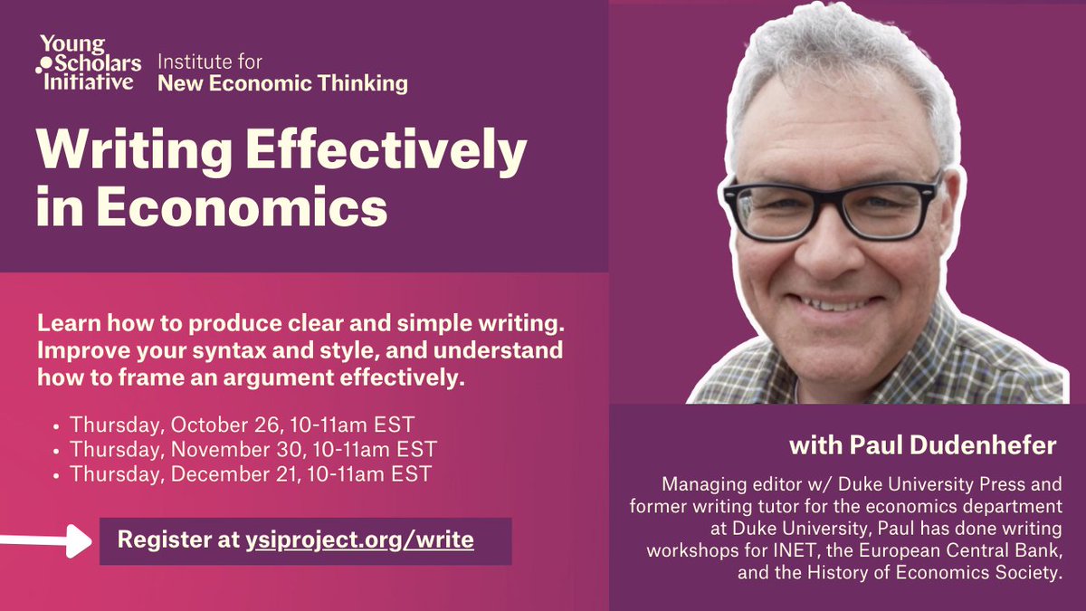 Writing workshops are back! Paul Dudenhefer (<a href="/DukeU/">Duke University</a>) will give 3 virtual workshops to help you improve:

1. style and syntax
2. framing and making arguments
3. clarity and ease

Specifically for your academic writing 😃
Register here: ysiproject.org/write